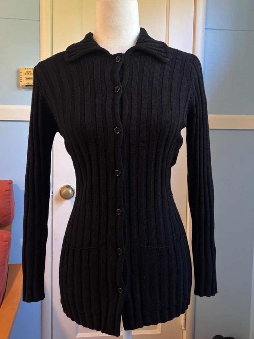 Vintage Banana Republic 100% Merino Wool Ribbed Button Up Cardigan Top ~ size XS